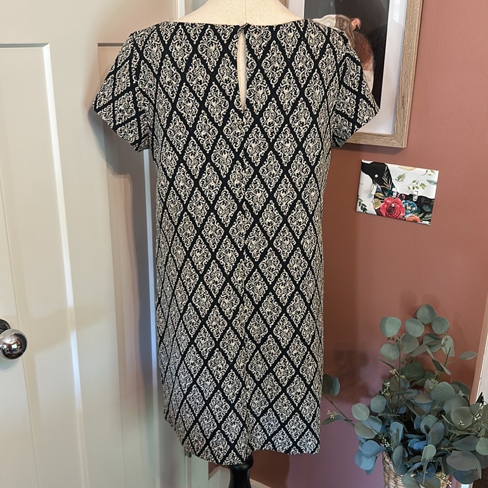 Zara Woman short sleeve gold metallic threading mini jacquard L navy blue dress - Picture 7 of 14